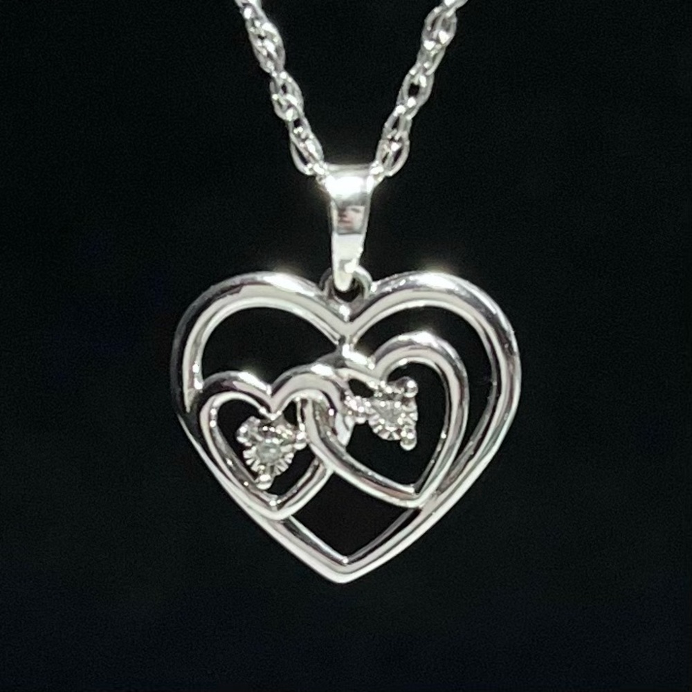 NWT .925 Sterling Silver Double Heart Necklace
